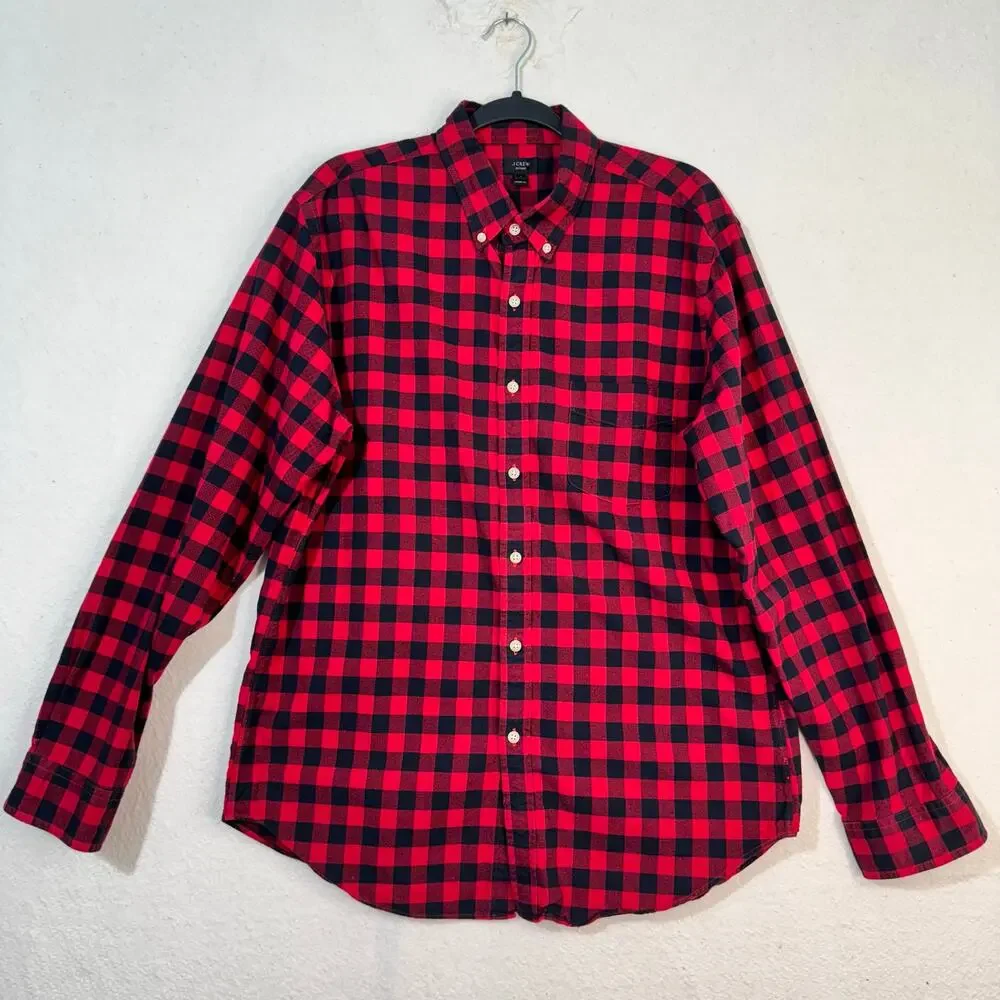 J. Crew Oxford Red & Black Buffalo Plaid Cotton Button-Down Shirt Men’s Large